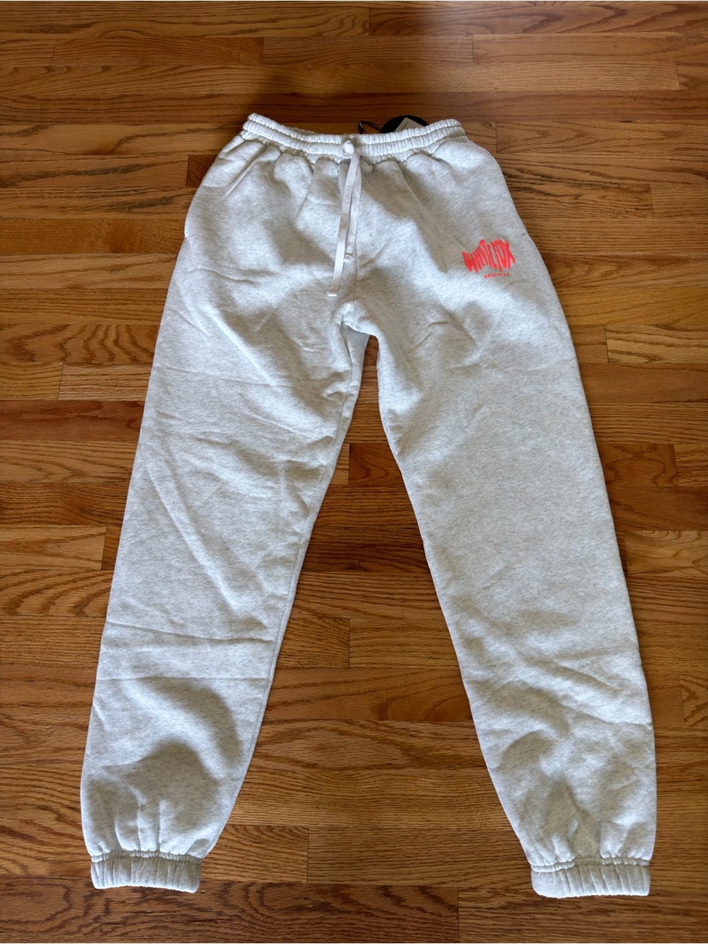 White Fox Boutique Light Gray Sweat Joggers with Pink Logo Accent